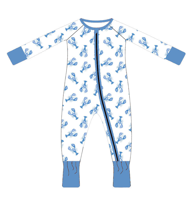 🌊 Cole- Blue & White Lobster Zippy Romper