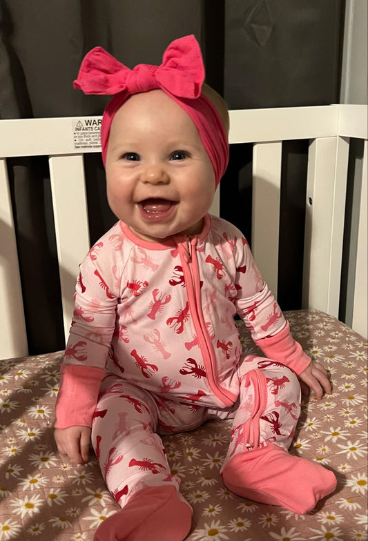 Bright Pink Maine Atlantic Ocean Lobster Inspired zippy bamboo romper