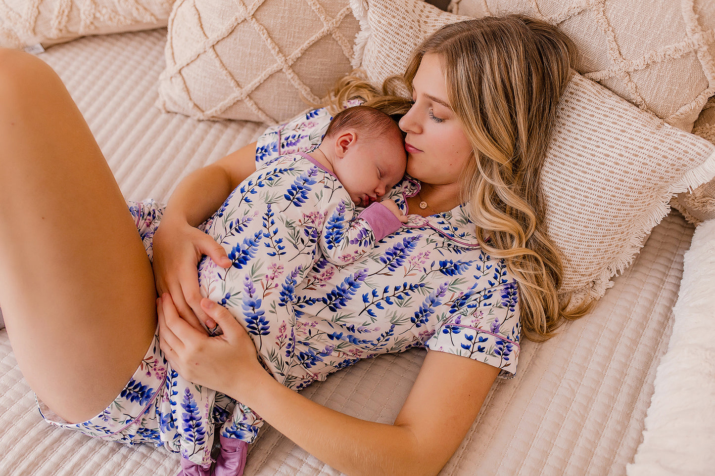 Kristina - Light Lupines Button Up Top & Shorts Pajama Set