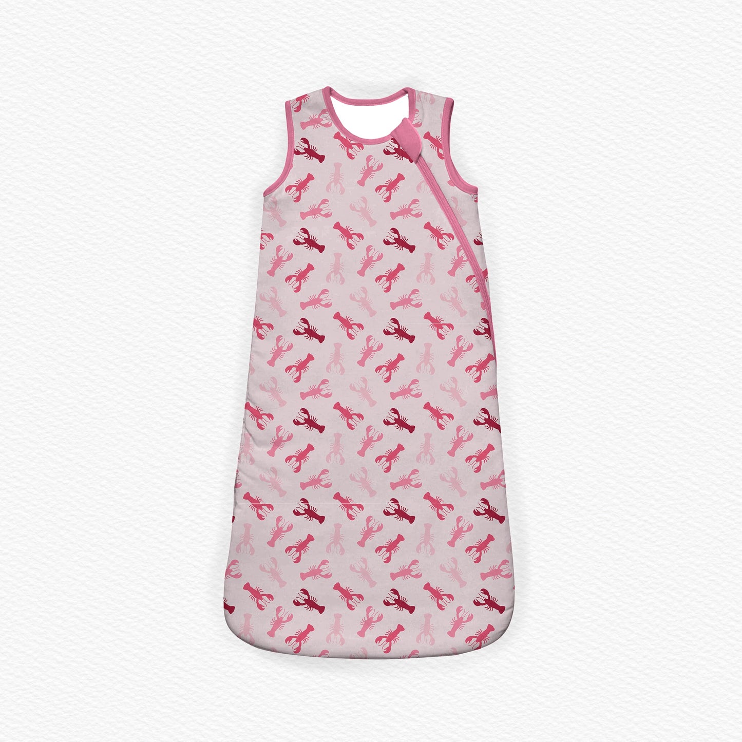 Baby sleeping sack with pink lobster pattern