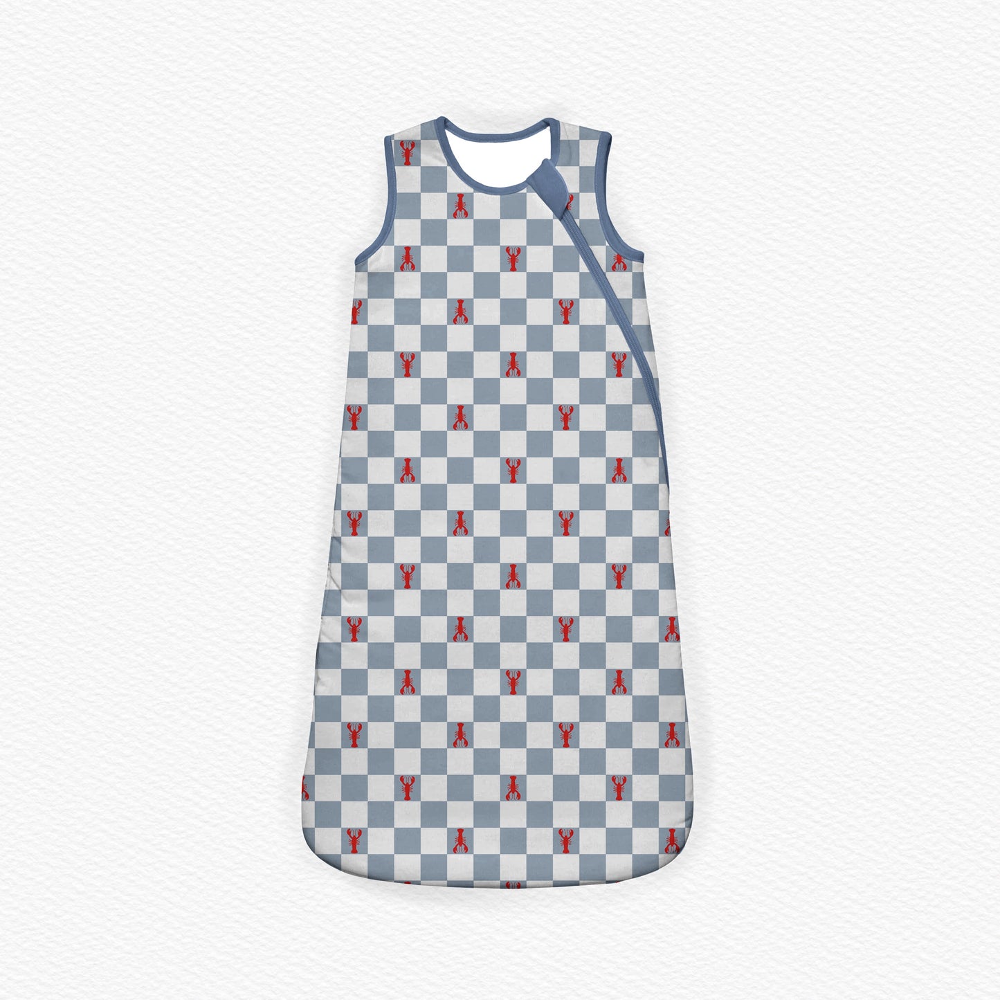 Baby sleeping bag with checkered pattern of plaid lobsters