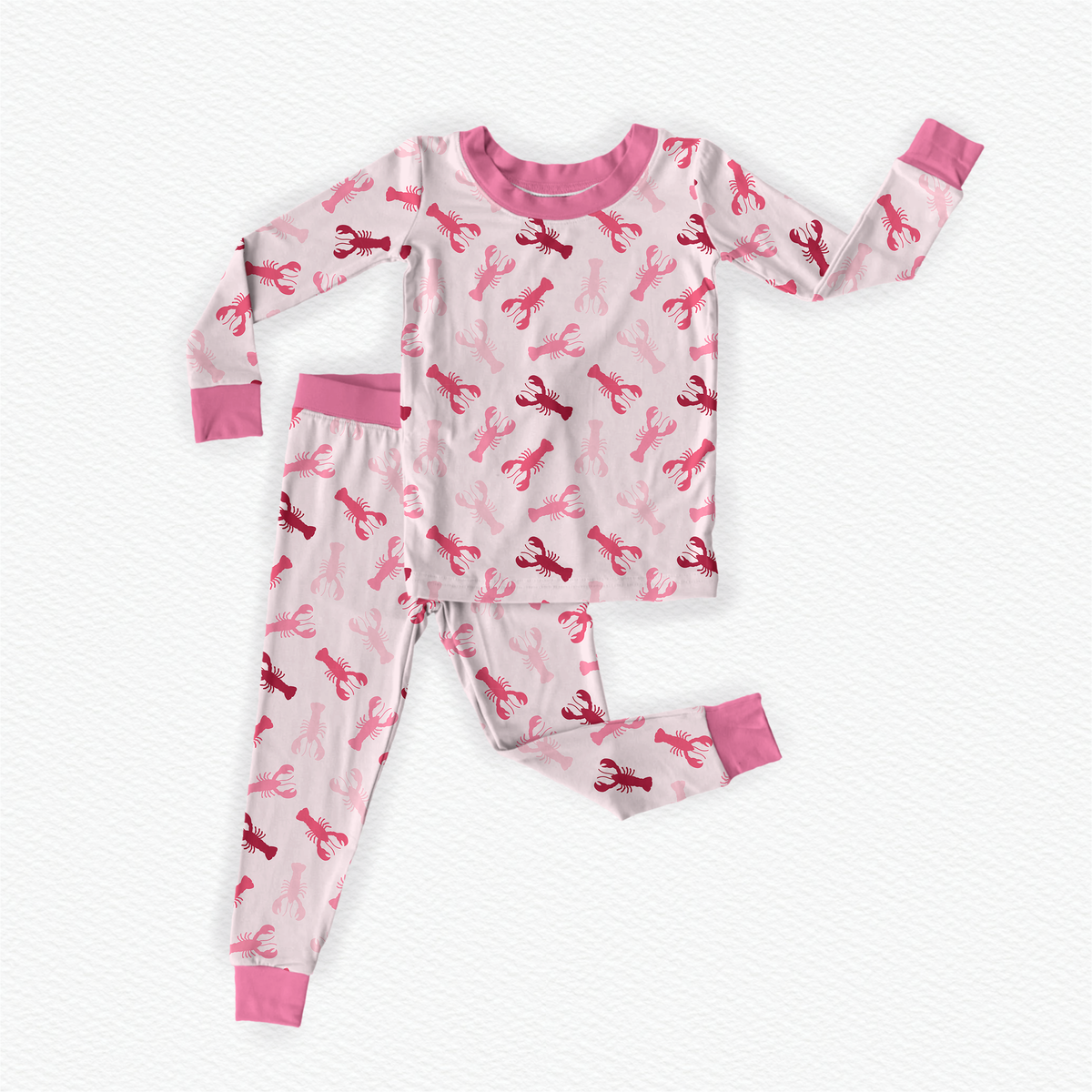 Pink Maine Lobster Vibrant Pink Soft Pink Two Piece Toddler Pajama Set size 2T