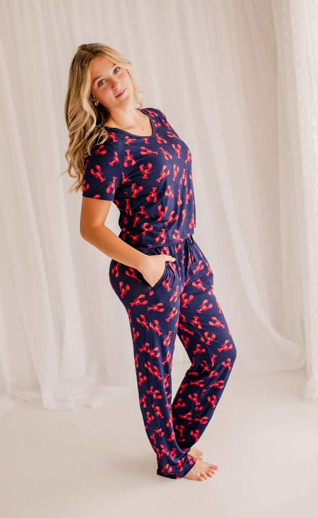 Adrianne - Navy Lobster Wide Leg Bottoms