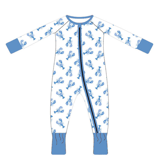 🌊 Cole - Blue & White Lobster Zippy Romper