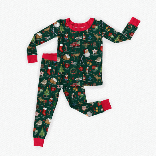 PREORDER: MAINE CHRISTMAS ALPHABET- Two Piece Pajamas