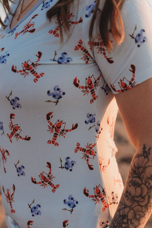 Brooke - Lobster & Blueberry Short Sleeve V-Neck Shirt