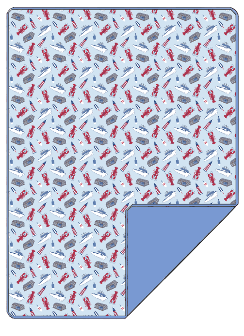 Children's bedding set with red and gray car pattern on a blue background