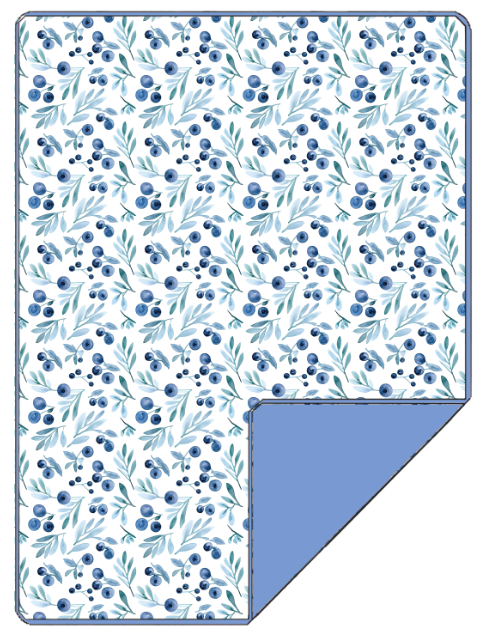 Floral patterned blanket with blue berries on a white background