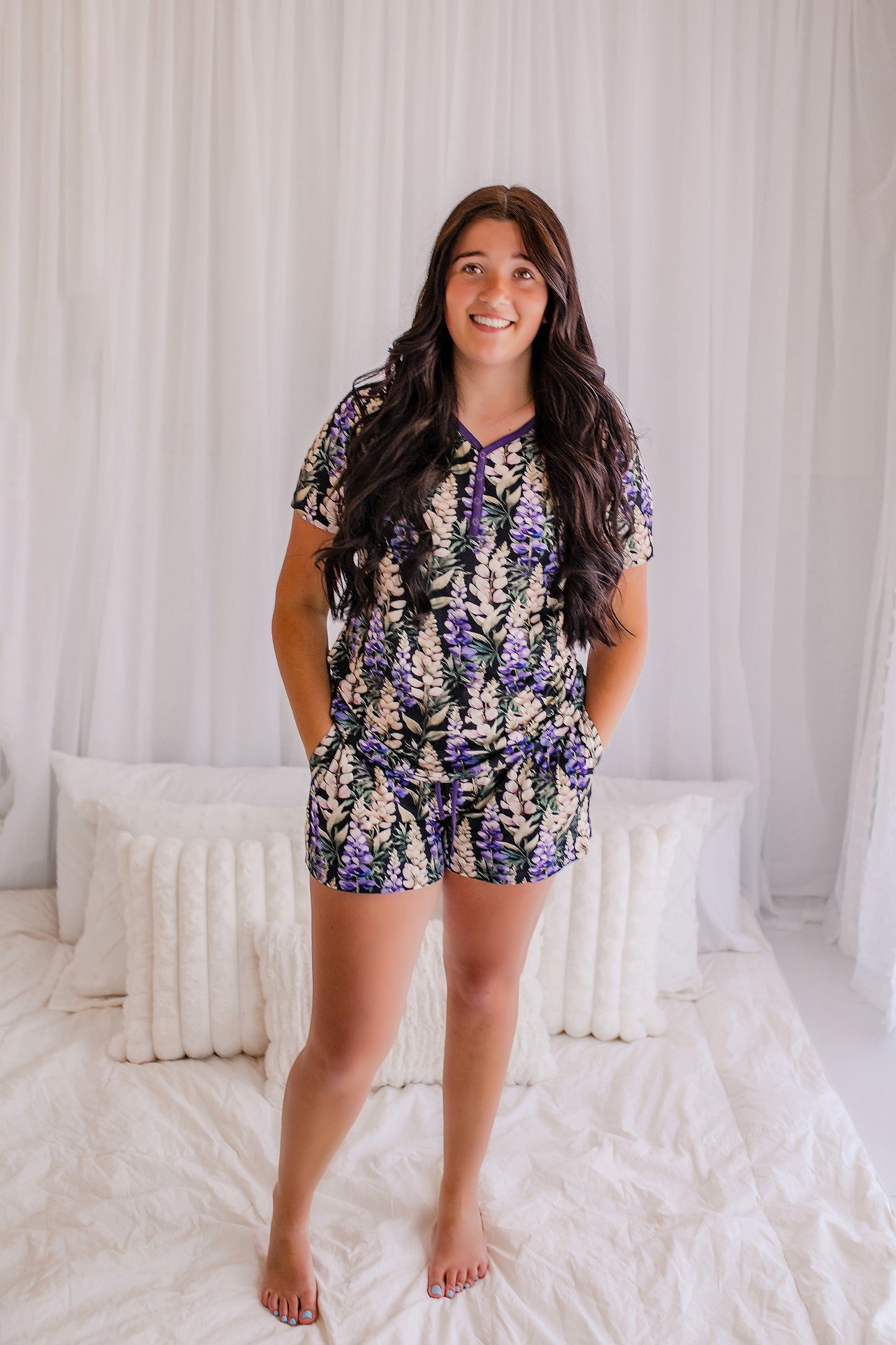 Camille - Dark Lupine T-Shirt & Shorts Pajama Set