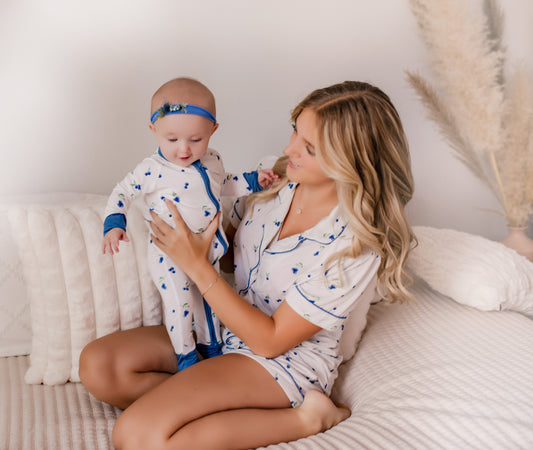 Blueberry Dreams - Button Up Top & Shorts Pajama Set