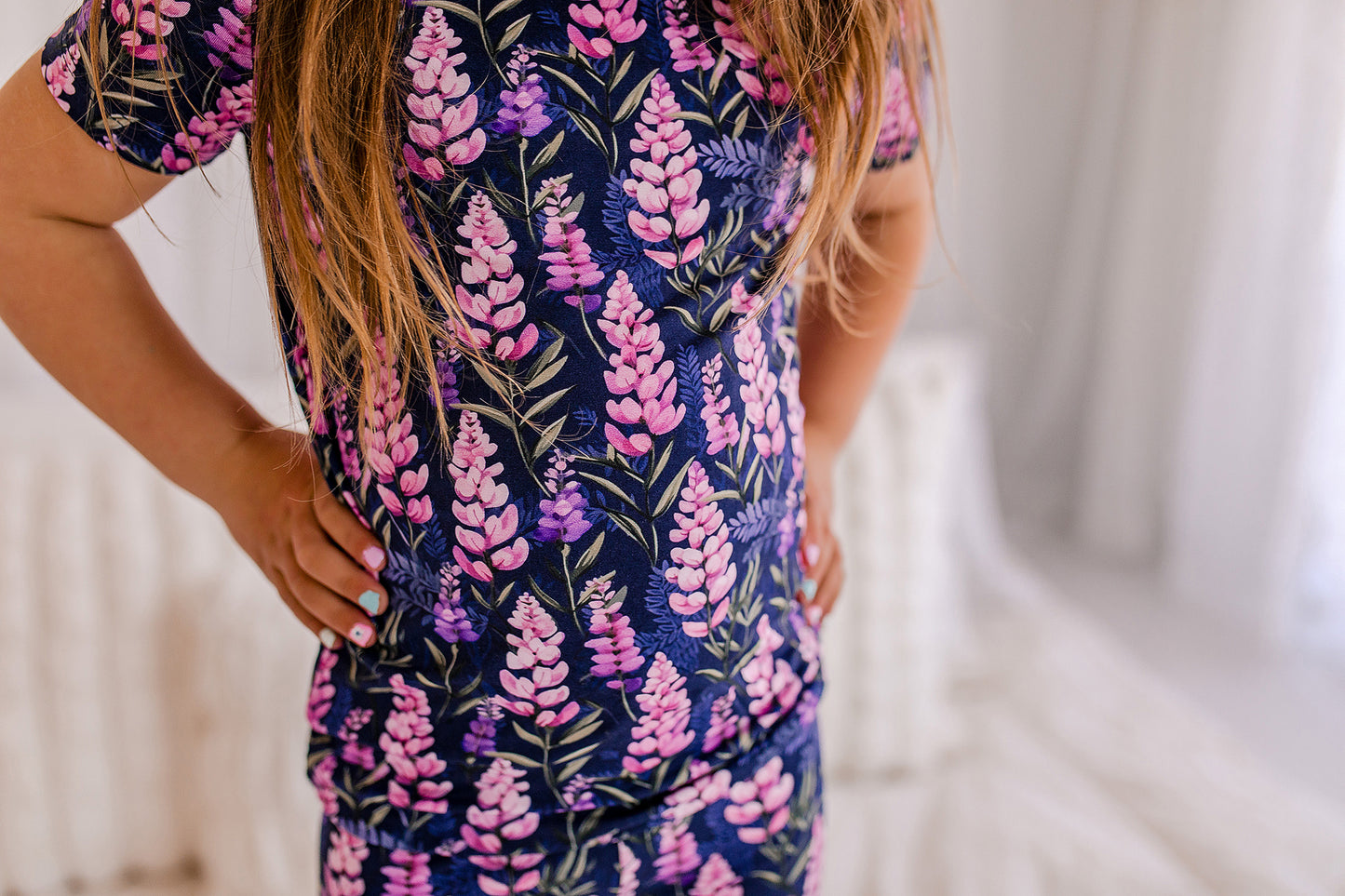 Annie - Dark Purple Lupines Two Piece Pajama Set