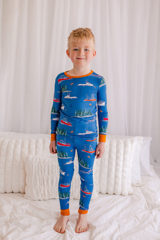 ⚓ Austin- Maine Lobster Boat Two Piece Pajama Set