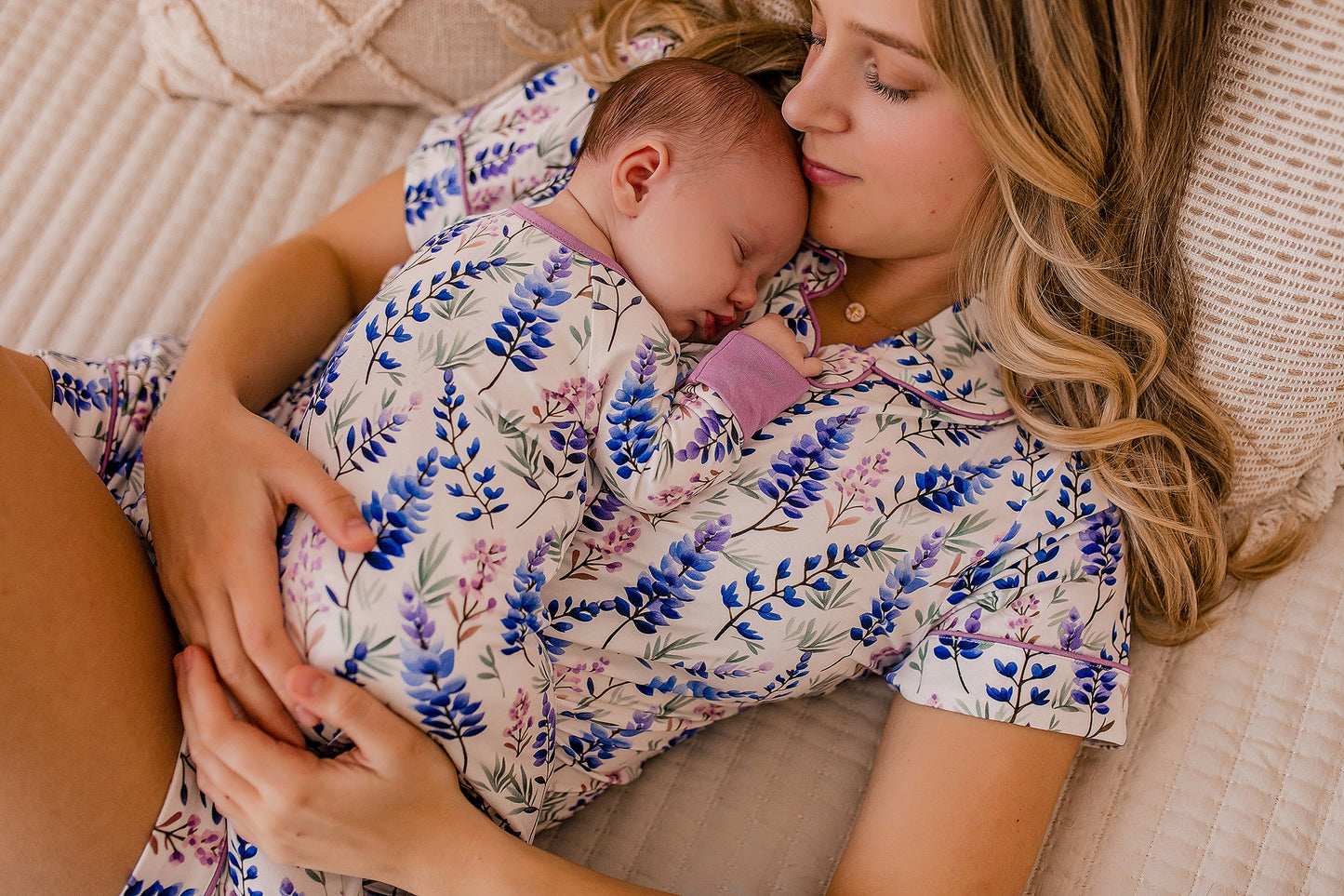 Kristina - Light Lupines Button Up Top & Shorts Pajama Set