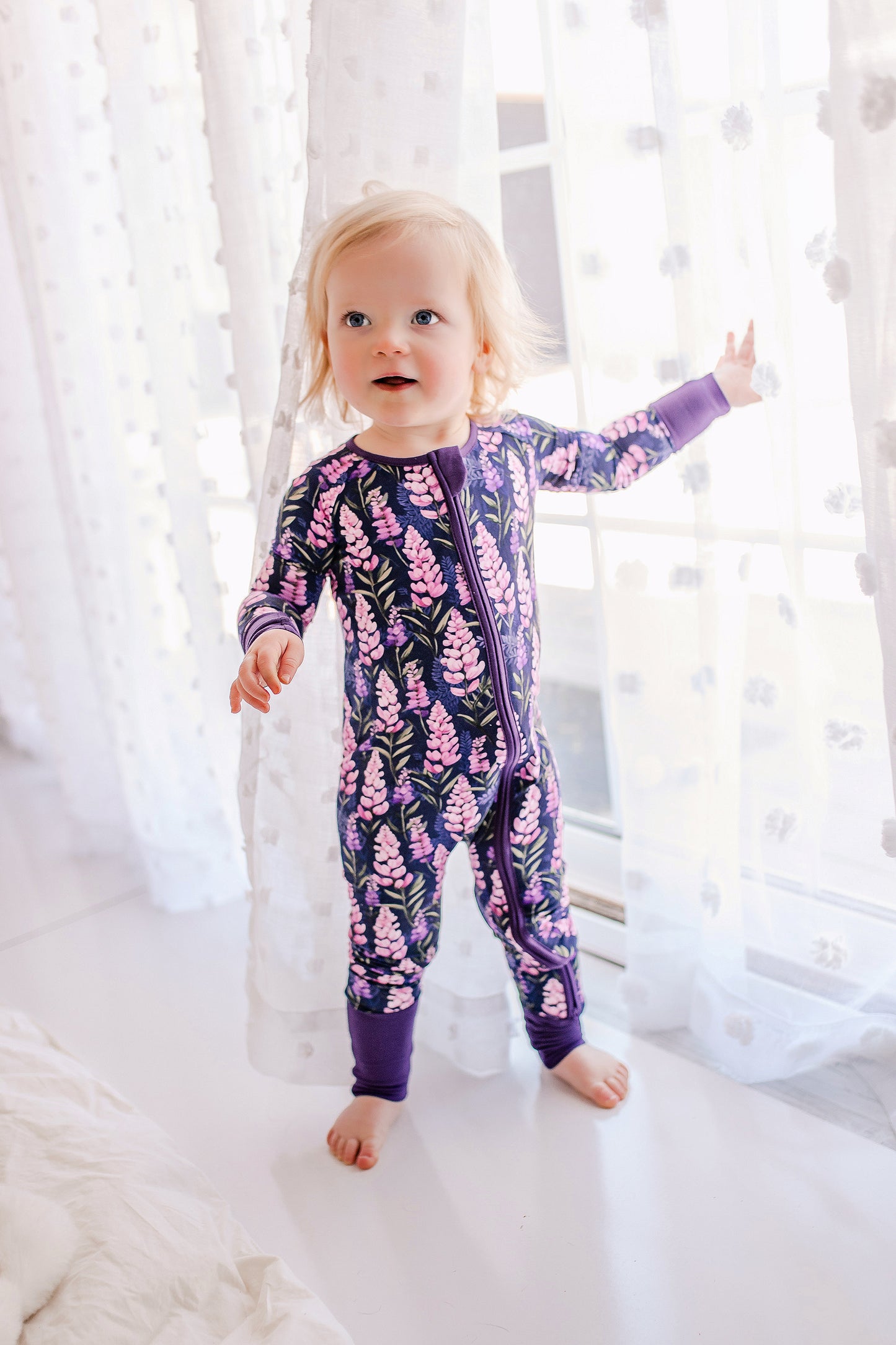 Annie - Dark Purple Lupines Zippy Romper
