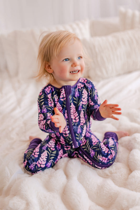 Annie - Dark Purple Lupines Zippy Romper