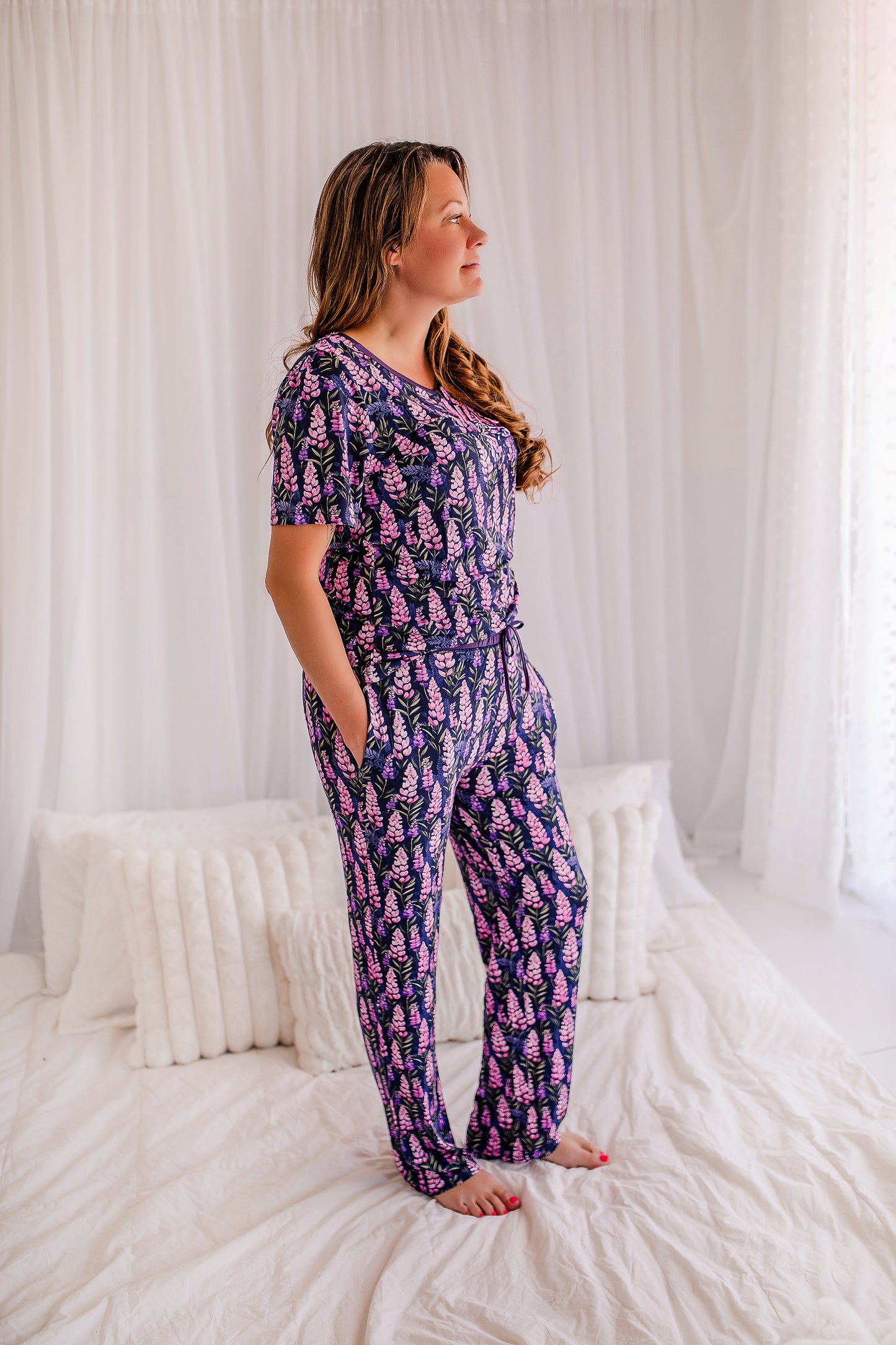 Annie - Dark Purple Lupines: Wide Leg Bottoms