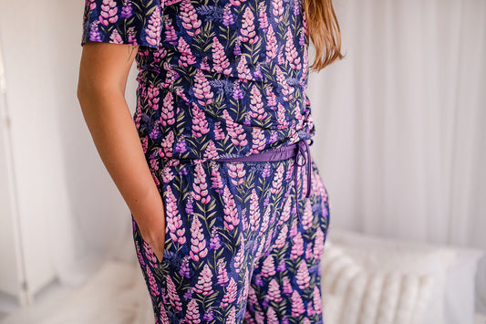 Annie - Dark Purple Lupines: Wide Leg Bottoms