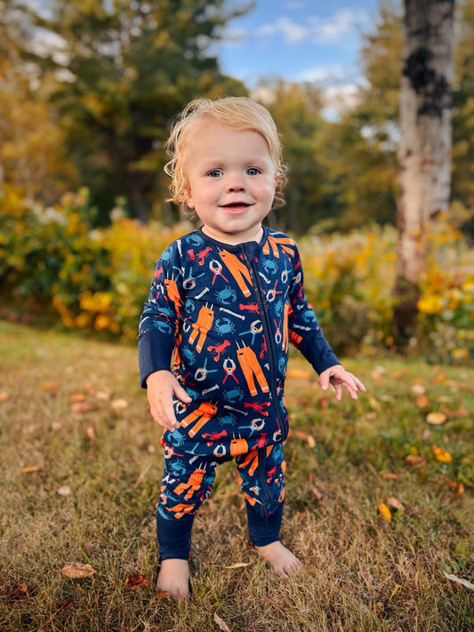 ⚓ Gavin- Maine Oil Pants & Lobster Measure Zippy Romper