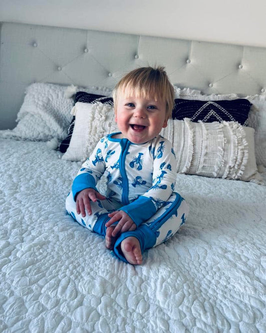 🌊 Cole - Blue & White Lobster Zippy Romper