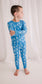 Long sleeve light blue pajama set with white lobster pattern