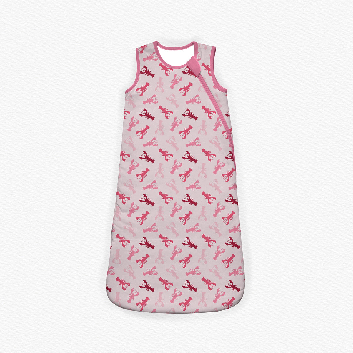 Baby sleeping sack with pink lobster pattern 