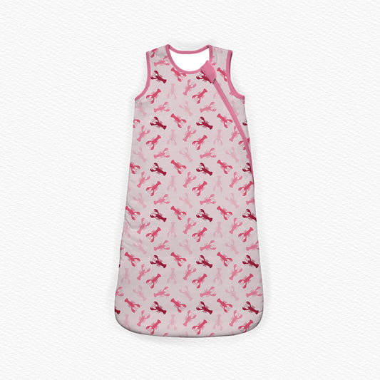 Baby sleeping sack with pink lobster pattern 