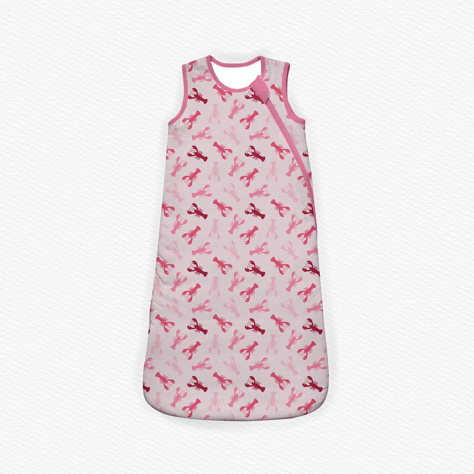 Baby sleeping sack with pink lobster pattern 