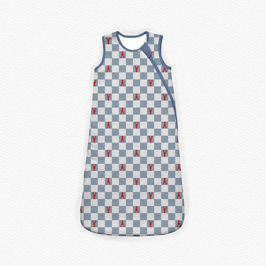 Baby sleeping bag with checkered pattern of plaid lobsters 
