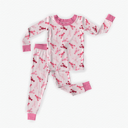 Pink Maine Lobster Vibrant Pink Soft Pink Two Piece Toddler Pajama Set  size 2T