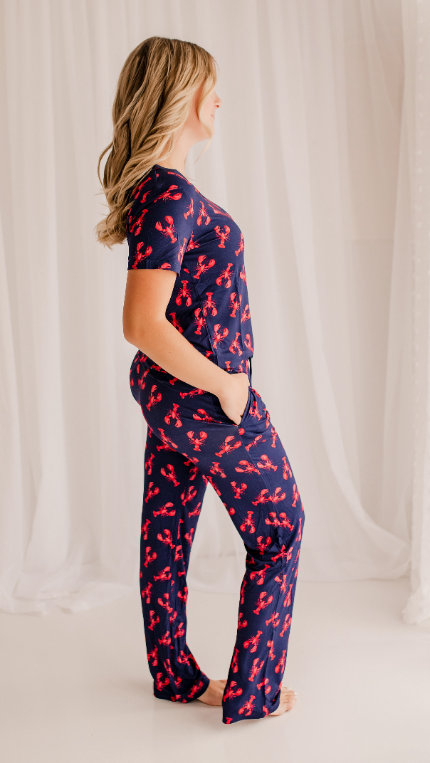 Adrianne - Navy Lobster Short Sleeve V-Neck Shirt