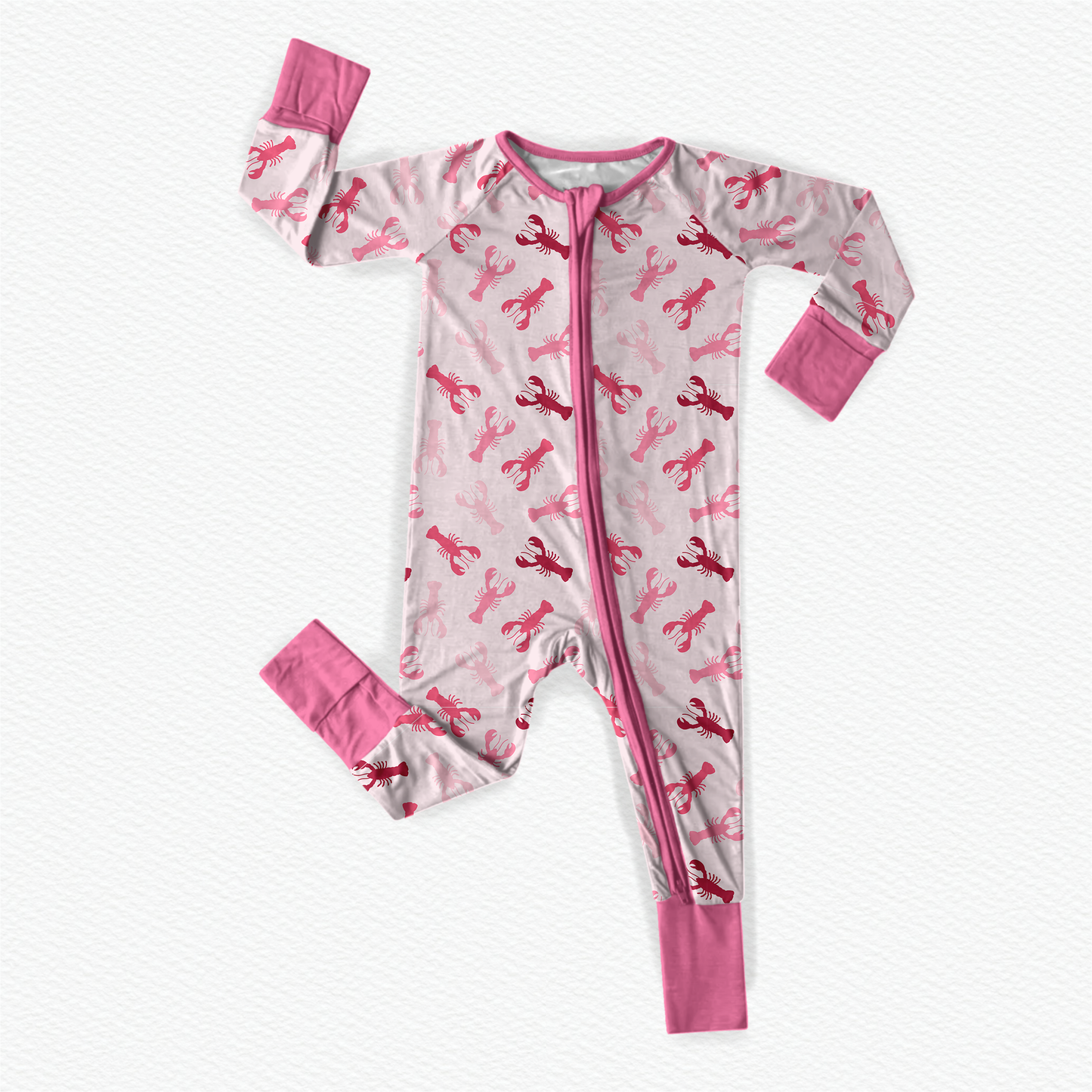 Maine-inspired pink lobster zippy romper for toddlers, size 12–18 months, one-piece pajama with lobster design
