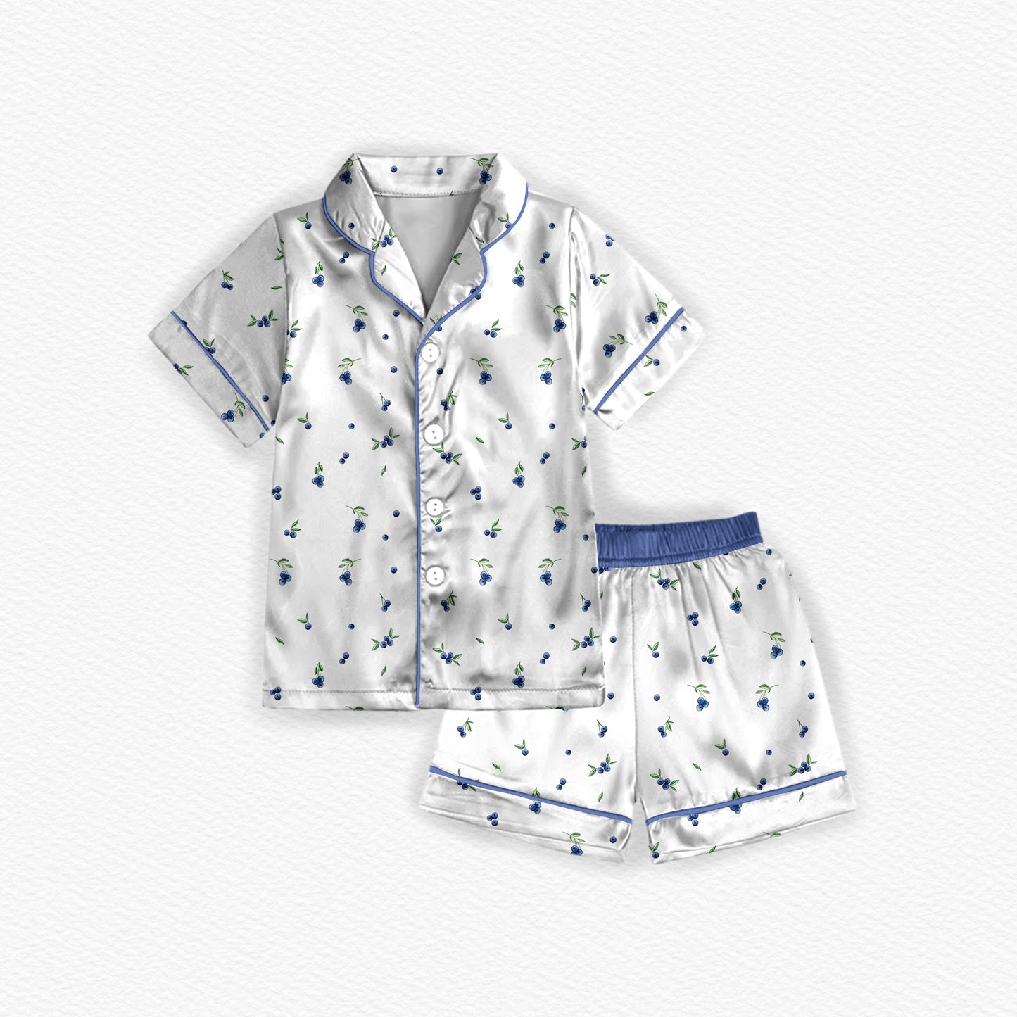 Simple Blueberry - Button Up Top & Shorts Pajama Set